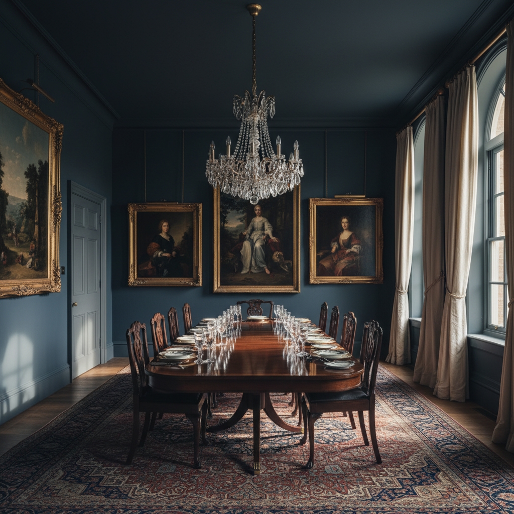 Navy dining room in Greenwich