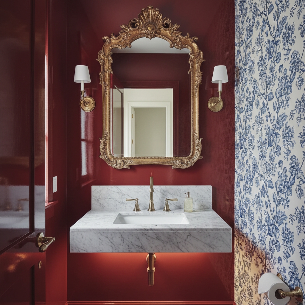 Powder room color transformation in Darien